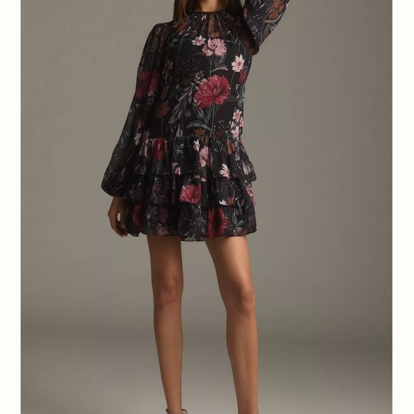 Mac Duggal Dresses & Skirts - Mac Duggal Long-Sleeve Ruffled Chiffon Mini Dress